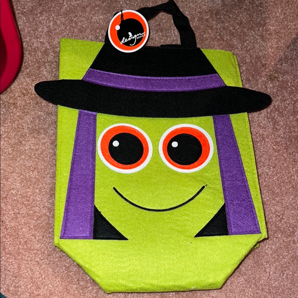 NWT Creepy Green Witch Felt 3D Treat Bag